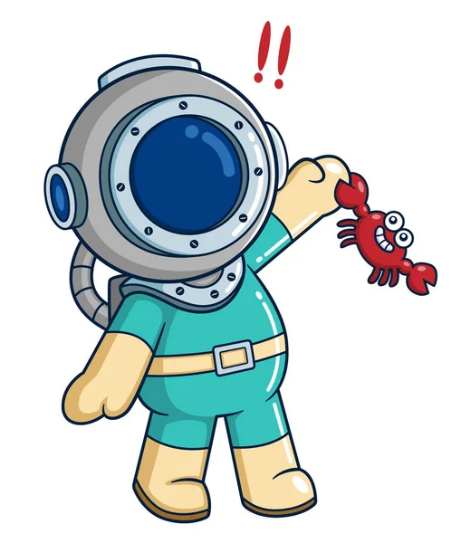 Diver Jokes Plays Cute Crab Illustration — Archivo Imágenes Vectoriales