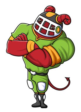 Amerikan futbolunun güçlü şeytan maskotu. Çizim kıyafetleriyle birlikte.