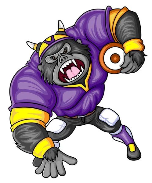 Mascote Gorila Futebol Americano Completo Com Jogador Vestir Ilustração — Vetor de Stock