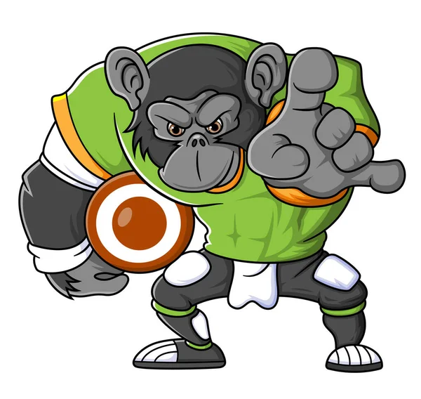 Mascota Mono Del Fútbol Americano Completa Con Ropa Jugador Ilustración — Vector de stock