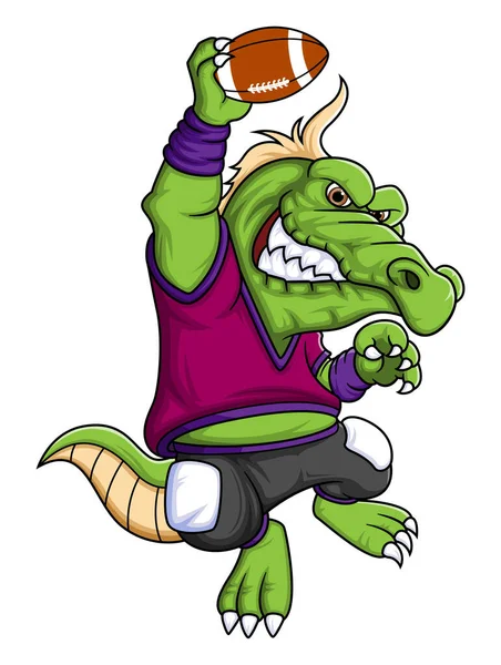 Mascote Crocodilo Futebol Americano Completo Com Vestido Jogador Ilustração — Vetor de Stock