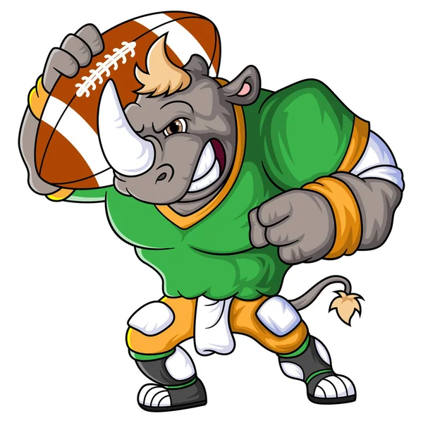 Rhino Mascot American Football Complete Player Clothe Illustration — Stock Vector