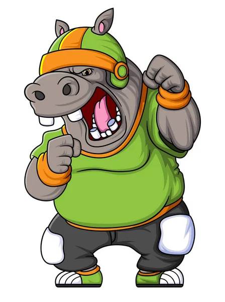 Stock vector the hippo mascot of American football complete with player clothe of illustration