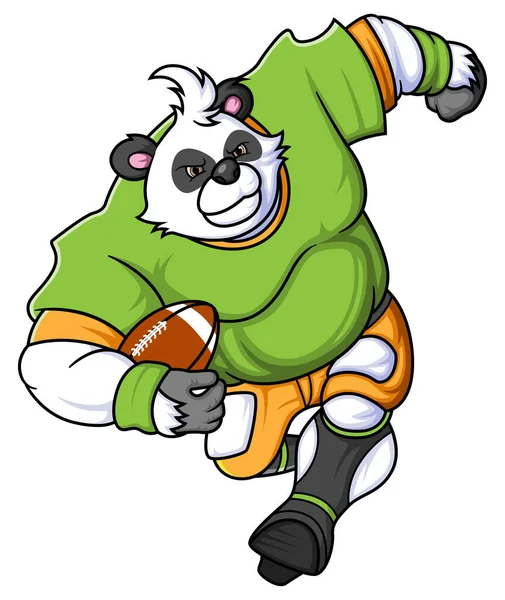 美式足球的熊猫吉祥物 用图解装饰着运动员的服装 — 图库矢量图片