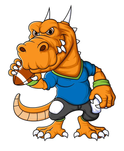 Mascota Dinosaurio Del Fútbol Americano Completa Con Ropa Jugador Ilustración — Archivo Imágenes Vectoriales