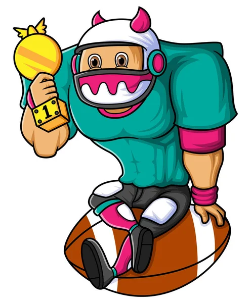 Mascotte Homme Mignon Football Américain Complète Avec Vêtement Joueur Illustration — Image vectorielle