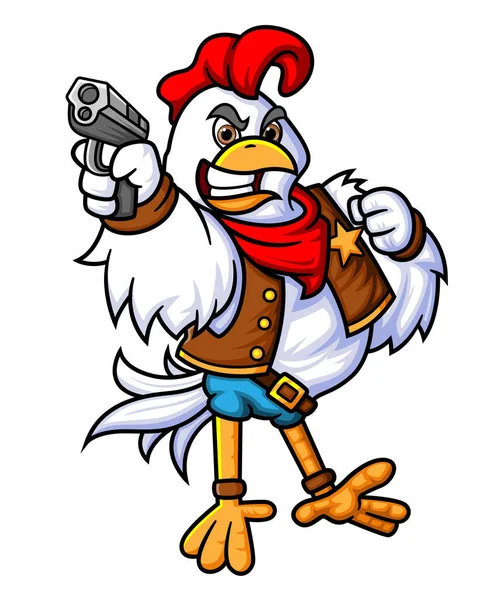 Rooster Wearing Cowboy Costume Justice Enforcer Cowboy Hat Action Gun — Stock Vector