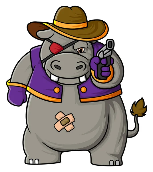Grande Forte Hipopótamo Vestindo Chapéu Cowboy Desempenhando Papel Vilão Ilustração —  Vetores de Stock