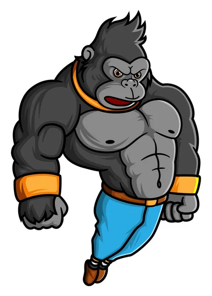 Gorila Poderoso Posando Enquanto Voa Está Ilustração — Vetor de Stock