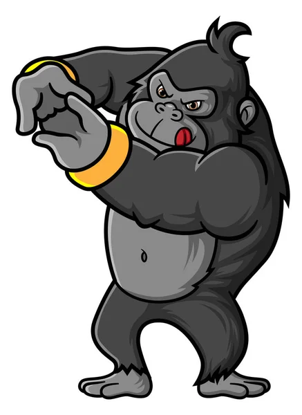 Gorila Forte Alongamento Pronto Para Lutar Ilustração — Vetor de Stock