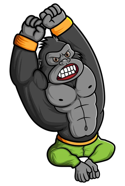 Gorila Forte Sentado Alongando Antes Exercício Ilustração —  Vetores de Stock