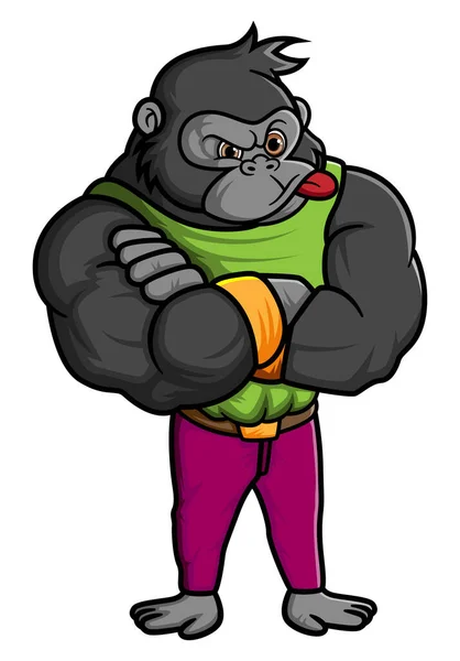 Strong Gorilla Standing Posing Bodyguard Illustration — Stock Vector