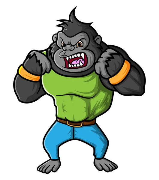 Egy Erős Gorilla Kezd Mérges Készen Áll Harcra Illusztráció — Stock Vector