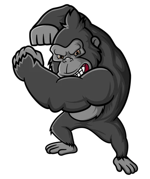 Gorille Grand Fort Posant Prêt Battre Illustration — Image vectorielle