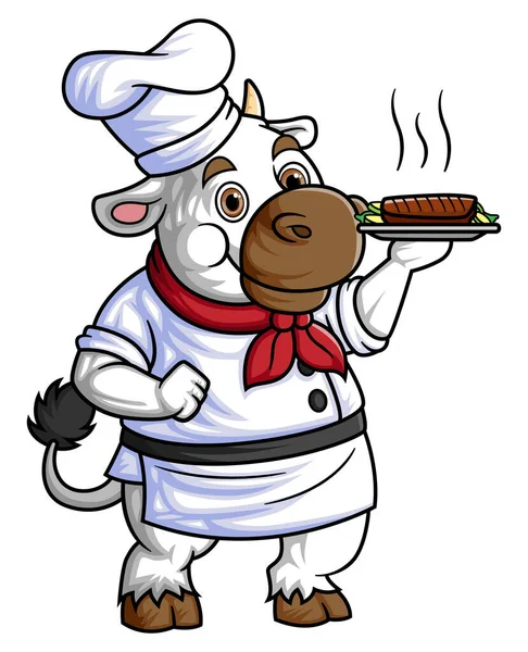 Uma Vaca Desenho Animado Bonito Sorrindo Vestindo Roupa Chef Ilustração —  Vetores de Stock