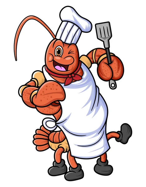Mascot Character Lobster Works Professional Chef Posing Holding Spatula Illustration — Stock Vector