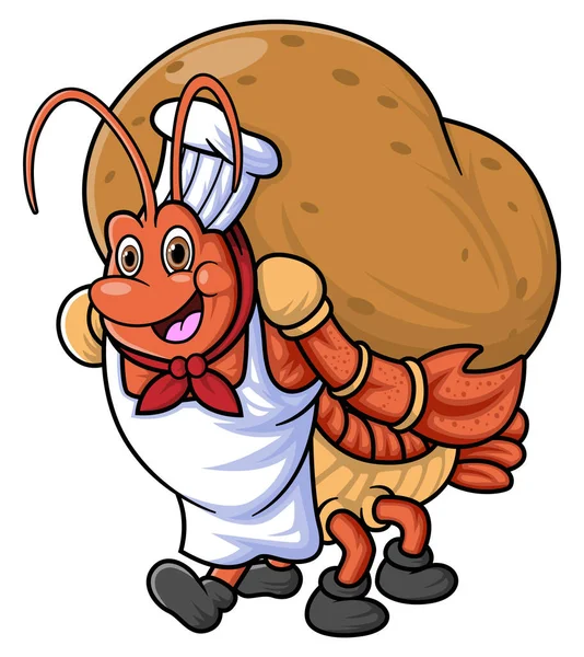 Mascot Character Lobster Works Professional Chef Carrying Big Potato Illustration — Stock Vector