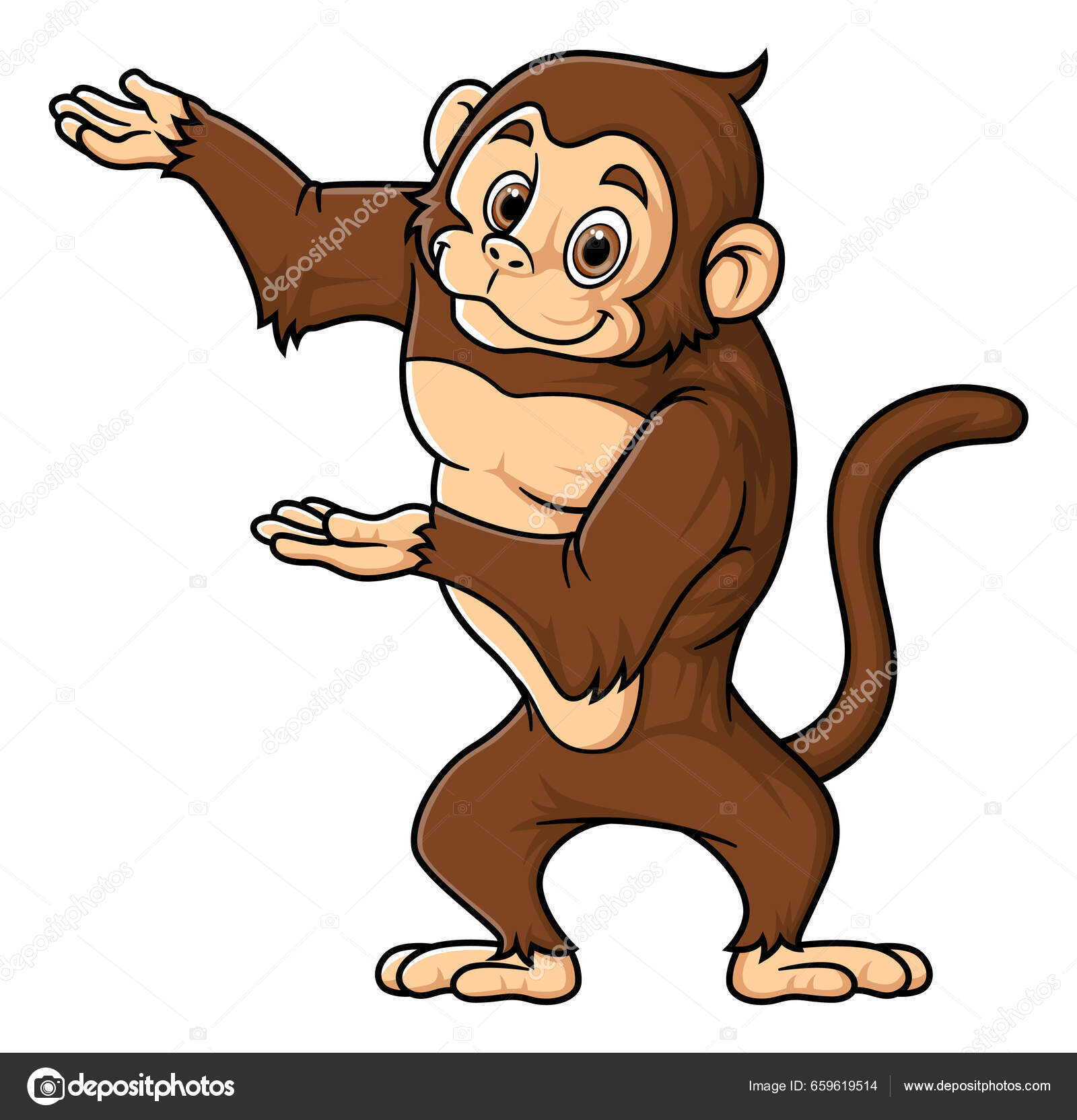 Macaco de desenho animado bonito em pé ilustração vetorial feliz