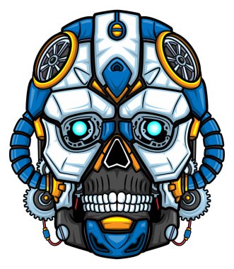 Mavi Kafatası robot maskot çizimi