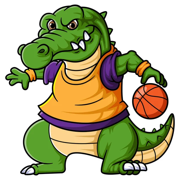 Sport Wütendes Krokodil Spielt Basketball Der Illustration — Stockvektor