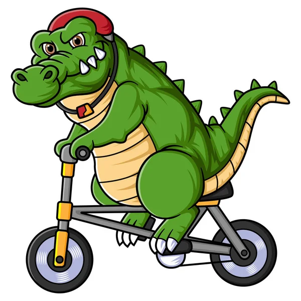 Cute Crocodile Riding Bike Using Safety Helmet Illustration — Stock Vector