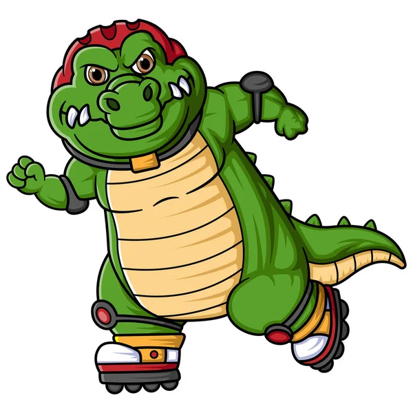 Crocodile Rollerblading Funny Alligator Predator Animal Character Cartoon Style Illustration — Stock Vector