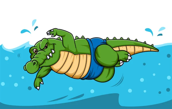 Sport Funny Crocodile Swimming Cartoon Character Illustration — Stock Vector
