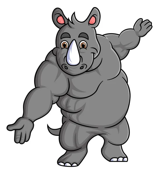 Strong Rhinoceros Cartoon Posing Mascot Character Illustration — Stock Vector