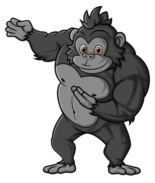 Sterke Gorilla Cartoon Poseren Mascotte Karakter Van Illustratie — Stockvector