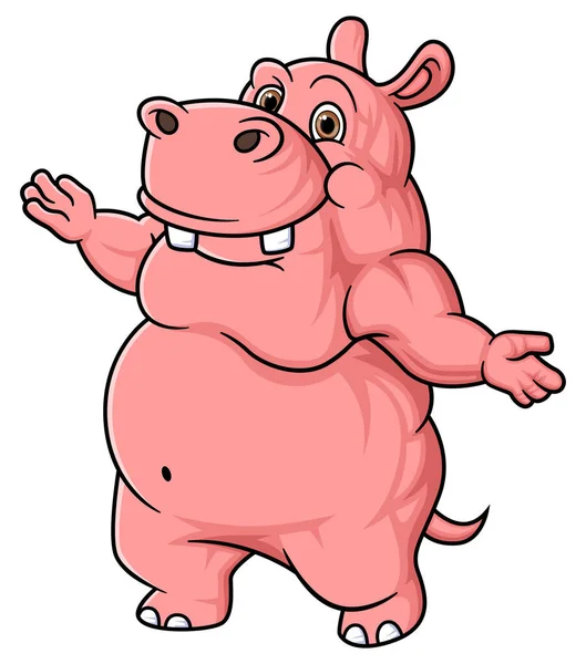 Strong Hippo Cartoon Posing Mascot Character Illustration — Stock Vector