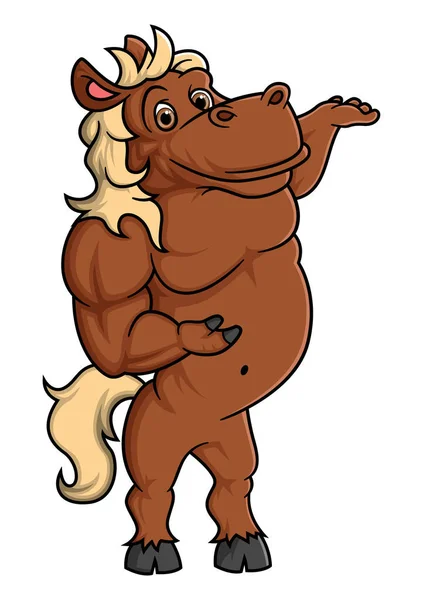 Sterk Paard Cartoon Poseren Mascotte Karakter Van Illustratie — Stockvector