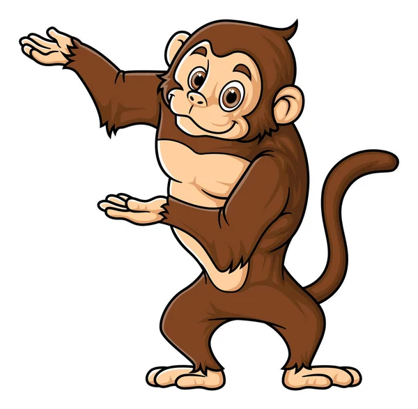 Starker Affe Karikatur Posiert Maskottchen Figur Der Illustration — Stockvektor