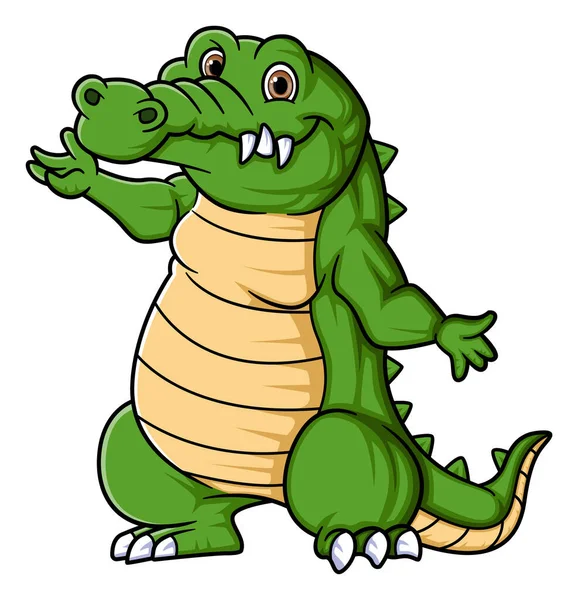 Strong Crocodile Cartoon Posing Mascot Character Illustration — Stock Vector