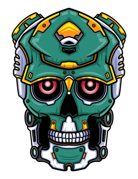 緑のスカル頭ロボットマスコットキャラクターのイラスト — ストックベクタ