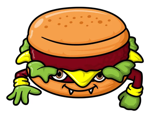 Delizioso Mostro Hamburger Con Grandi Occhi Verdure All Interno Dell — Vettoriale Stock