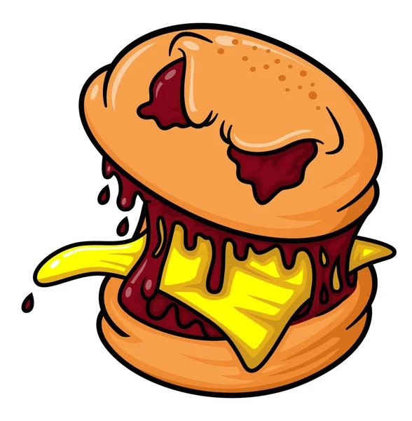 Monster Burger Karikatura Maskot Charakter Ilustrace — Stockový vektor