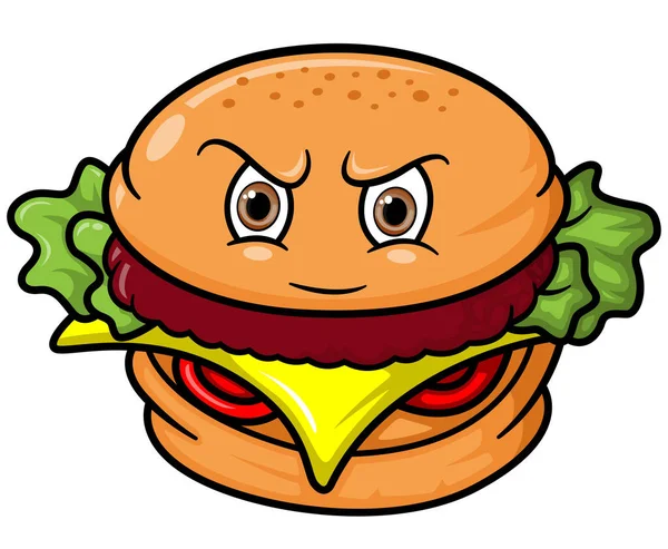 Burger Arrabbiato Personaggio Della Mascotte Cartone Animato Illustrazione — Vettoriale Stock