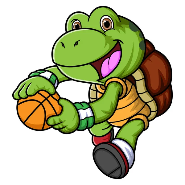 Мультяшна Маленька Черепаха Грає Баскетбол Ілюстрації — стоковий вектор