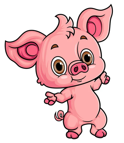 Cartoon Funny Little Pig Posing Illustration — Stock Vector