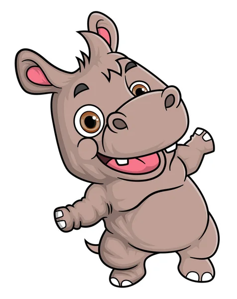 Dessin Animé Drôle Petit Hippopotame Posant Illustration — Image vectorielle