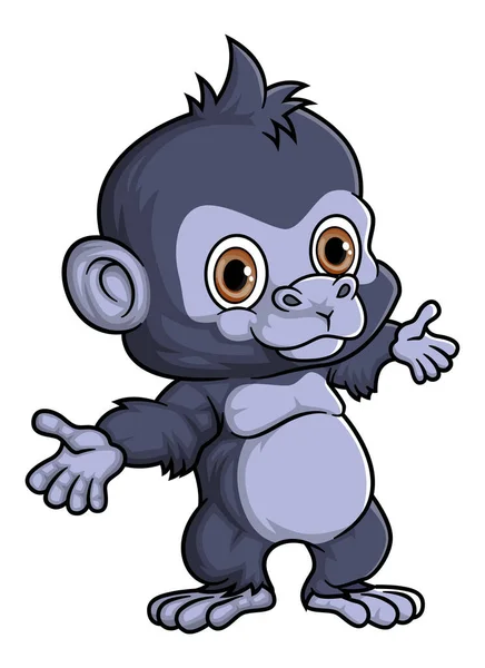 Cartone Animato Divertente Piccolo Gorilla Posa Illustrazione — Vettoriale Stock