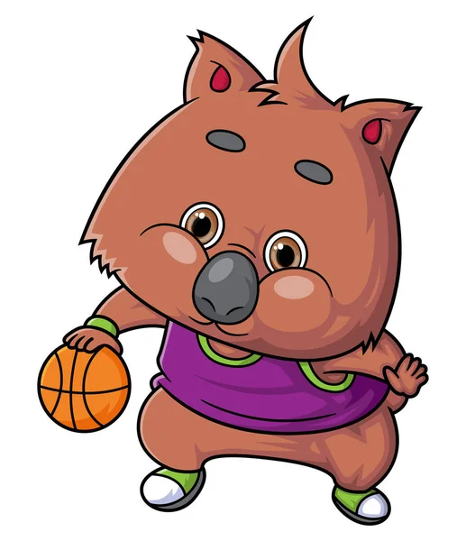 Cartoon Niedlichen Quokka Charakter Basketball Spielen Auf Weißem Hintergrund Der — Stockvektor