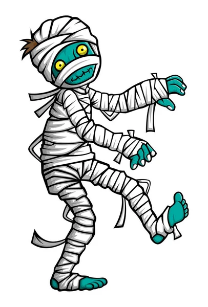 Cartoon Scary Halloween Mummy Walking Illustration — Stock Vector