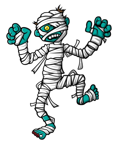Cartoon Scary Halloween Mummy White Background Illustration — Stock Vector