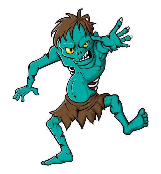 Cartoon Scary Zombie Walking Isolated White Background Illustration — Stock Vector