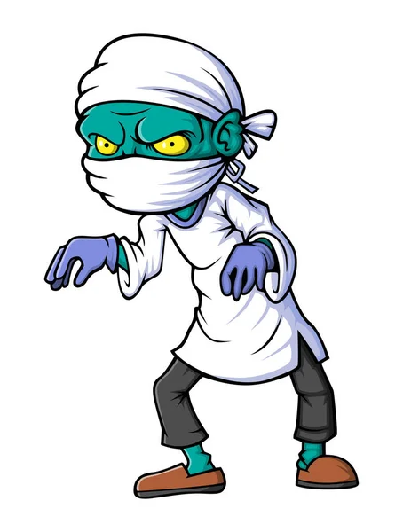 Fantomatique Zombie Médecin Personnage Dessin Animé Sur Fond Blanc Illustration — Image vectorielle