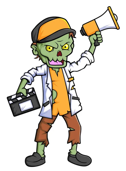 Strašidelný Zombie Režisér Kreslený Postava Bílém Pozadí Ilustrace — Stockový vektor