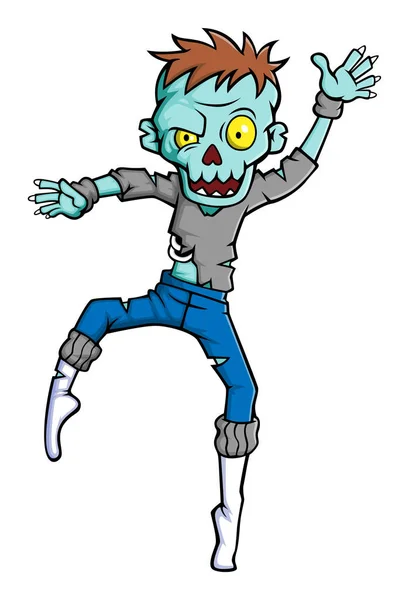 Strašidelný Zombie Tanečník Kreslený Postava Bílém Pozadí Ilustrace — Stockový vektor
