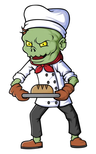 Fantomatique Zombie Chef Personnage Dessin Animé Sur Fond Blanc Illustration — Image vectorielle