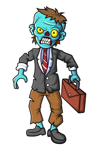 Fantomatique Zombie Homme Affaires Personnage Dessin Animé Sur Fond Blanc — Image vectorielle
